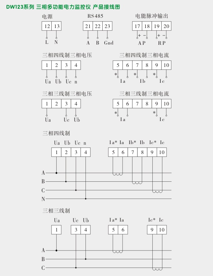 多功能电力仪表,DW123-2000三相多功能表 接线图